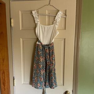 SHEIN Floral Skirt and White Ruffled Tank Top Summer Dress. Medium